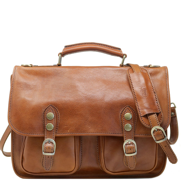 Italian Leather Briefcase Messenger Bag Floto Poste tobacco brown